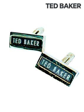 TED BAKER Men's Silver & Black Logo Cufflinks